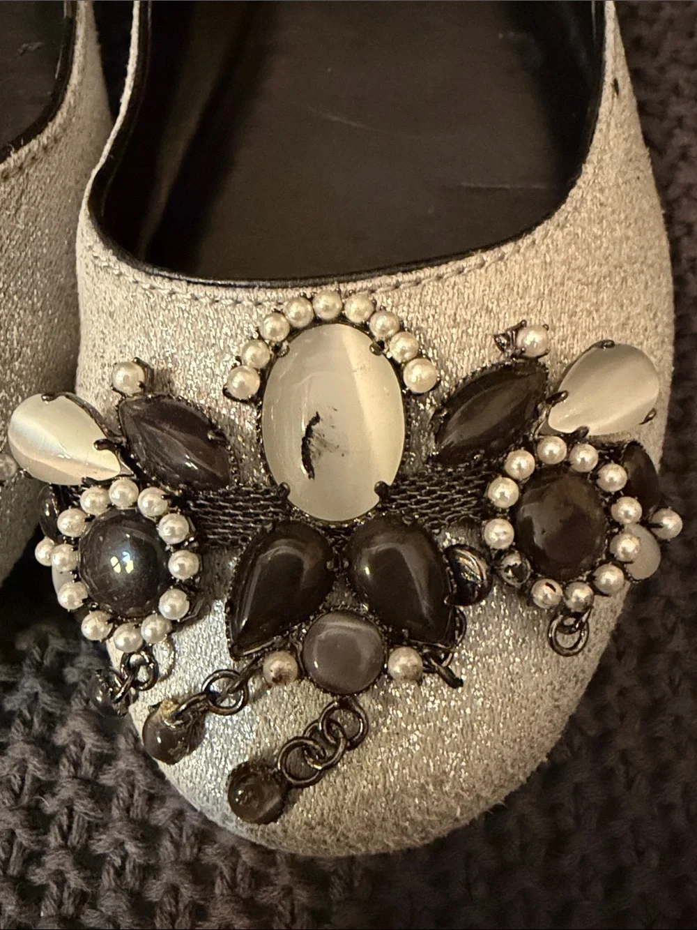 White House Black Market Silver Jeweled Ballet Flats
